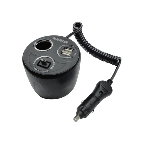 Narva Power Cup Adaptor / Twin USB / Micro USB / Spiral Lead - 81058BL