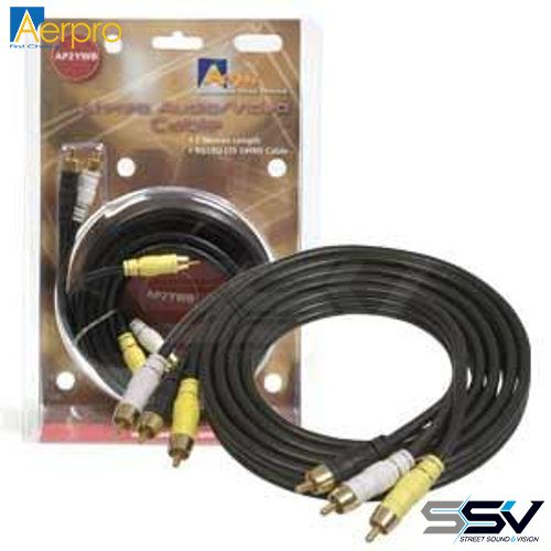 Aerpro AP2YWB 2m a/v lead yel/wht/blk rca 3m to 3m plugs 75 ohm coax