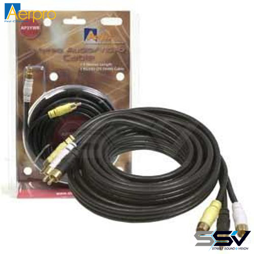 Aerpro AP3YWB 3m a/v lead yel/wht/blk rca 3m to 3m plugs 75 ohm coax