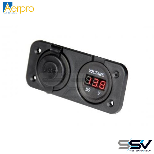 Aerpro APDCP68 Panel mount dual usb socket & led voltmeter