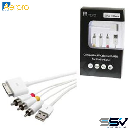 Aerpro APL35 1.5m audio video cable iphone/ipod ,3 rca, usb output