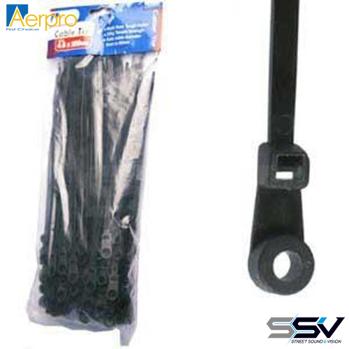 Aerpro CT200 48mmx200mm cable ties pk 100 mountable o ring