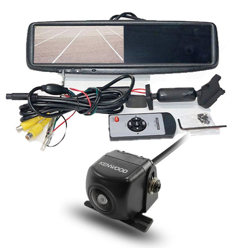 Kenwood CMOS-10 Reverse Camera with Rear-View Mirror 5" Digital Color TFT LCD Car Monitor Bundle