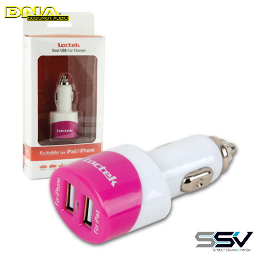 DNA I-CAR01P Double USB Cigarette Lighter Chargr Pink