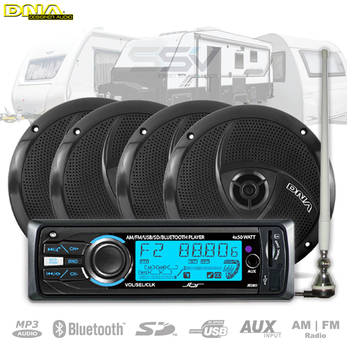 Caravan Stereo With Bluetooth AUX USB Head Unit, 4 x Speakers 6.5" & AM/FM Antenna