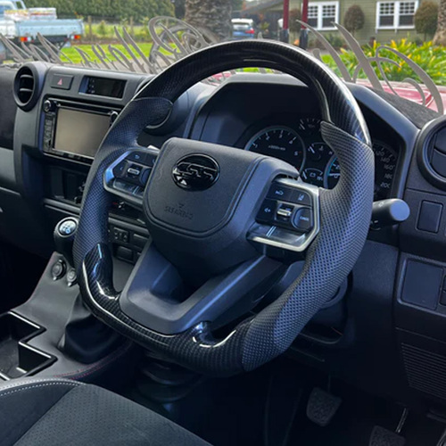 OEM Style Steering Wheel Upgrade CARBON FIBRE FLAT BOTTOM Kit To Suit LandCruiser 76/78/79/80/200 Series