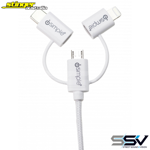 iSimple uLinx 3 in 1 Charging Sync Cable - White