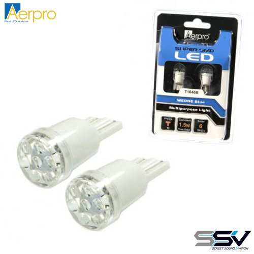 Aerpro T1046B Pair T10 Wedge 6x Blue Super SMD LED